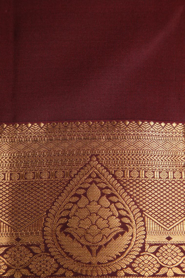 Cherry  Red Soft Silk Saree with Gold Zari Floral Puttas view 3