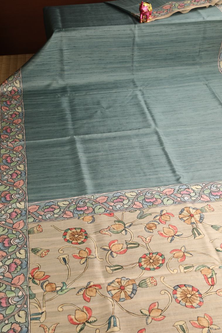 Pistachio Green Semi Tussar Silk with Without Zari Zari Plain view 2