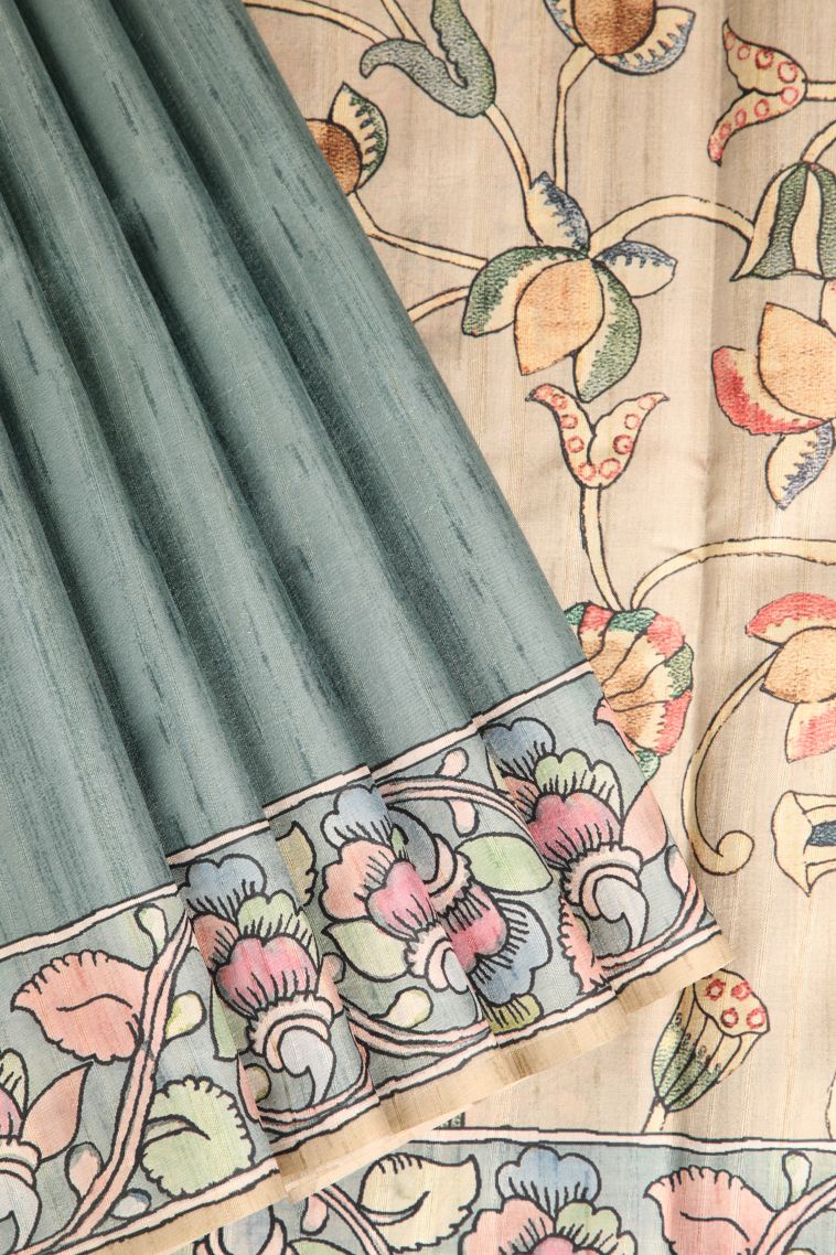 Pistachio Green Semi Tussar Silk with Without Zari Zari Plain view 1