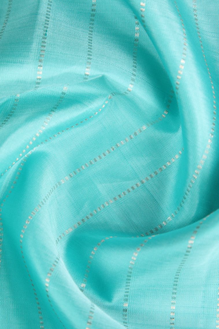 Sky Blue Kanchipuram Silk Sarees with Gold Zari Straipes And Puttas view 4