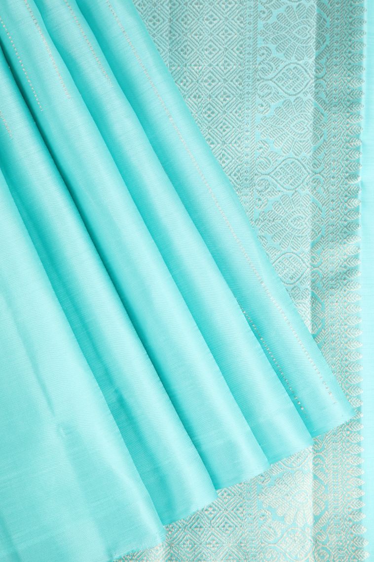 Sky Blue Kanchipuram Silk Sarees with Gold Zari Straipes And Puttas view 1