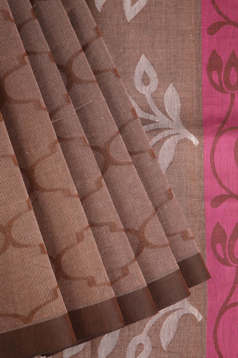 Caramel Brown Kovai Cotton Sarees with Without Zari Zari Geometric Shapes view 1
