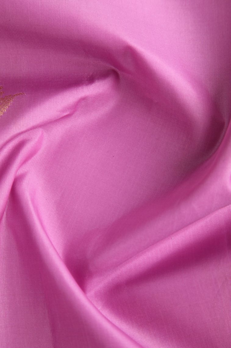 Taffy Pink Soft Silk Saree with Gold Zari Floral Patterns view 4