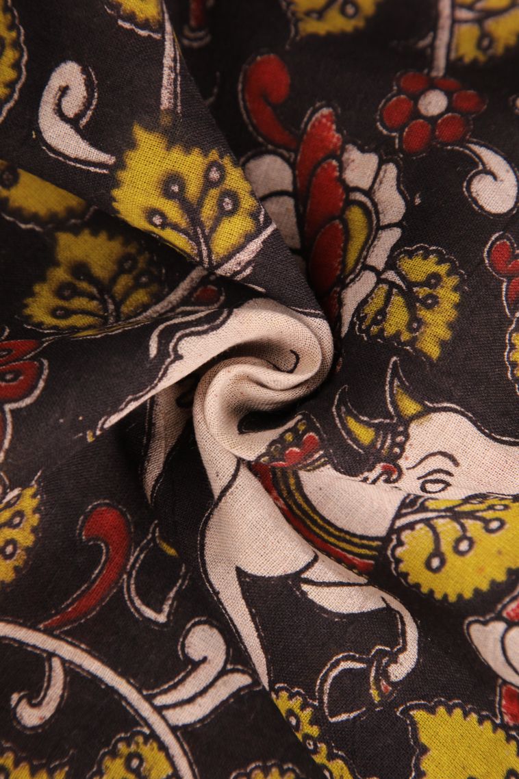 Onyx Black Kalamkari with Without Zari Zari Animal  Mottif view 4