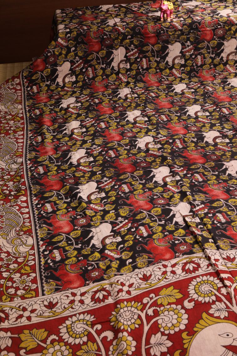 Onyx Black Kalamkari with Without Zari Zari Animal  Mottif view 2