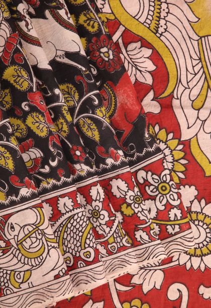 Onyx Black Kalamkari with Without Zari Zari Animal  Mottif