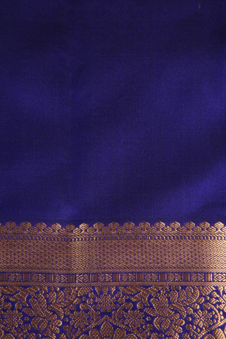 Lapis Blue Soft Silk Saree with Gold Zari Floral Puttas view 3