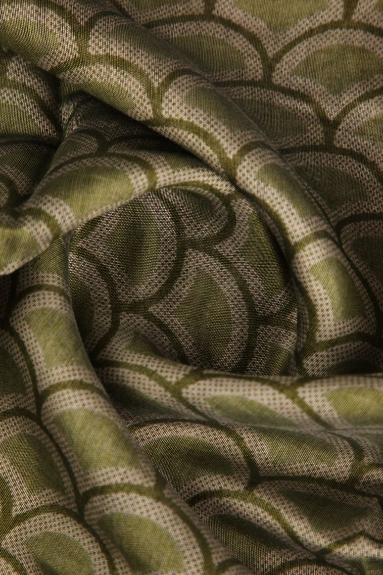 Olive Green Chanderi Cotton Sarees with Gold Zari Geometric Shapes view 4