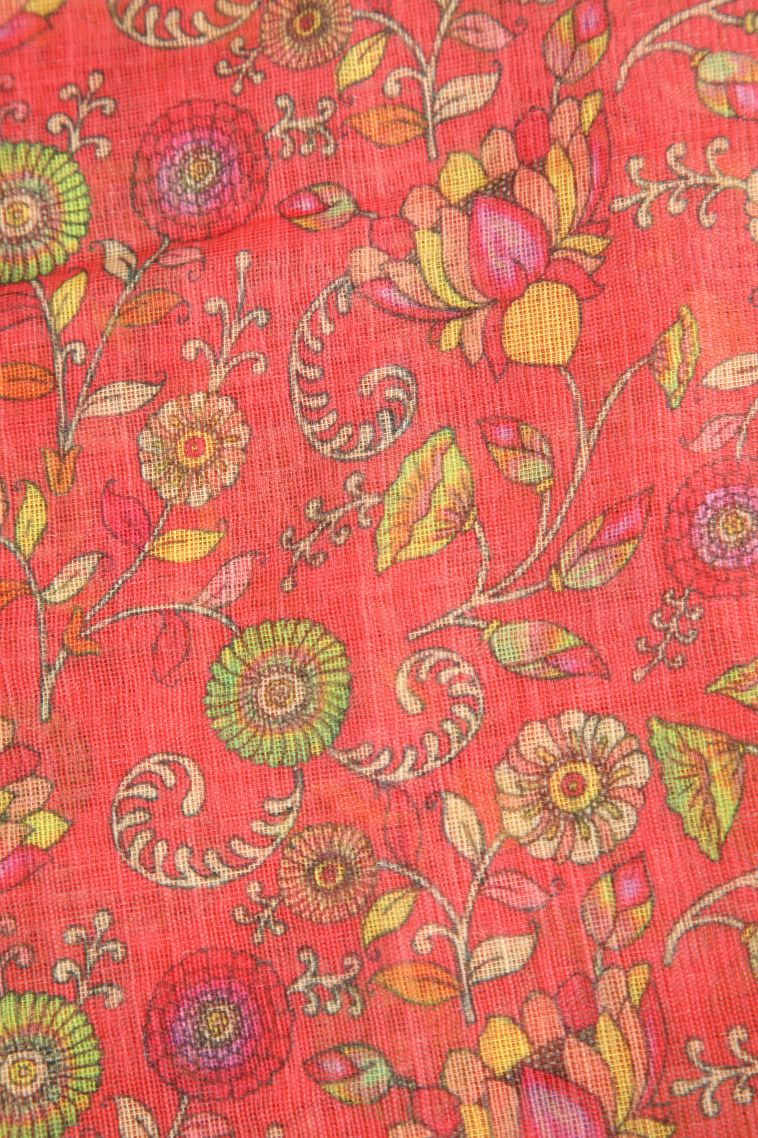 Coral Pink Linen Saree with Without Zari Zari Pathik Motifs view 3