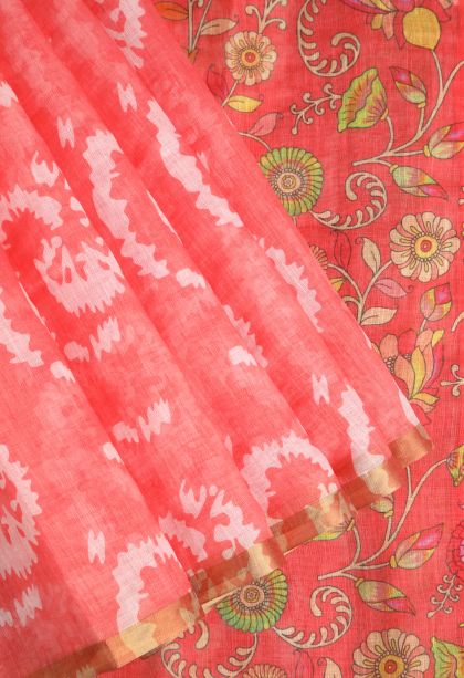 Coral Pink Linen Saree with Without Zari Zari Pathik Motifs