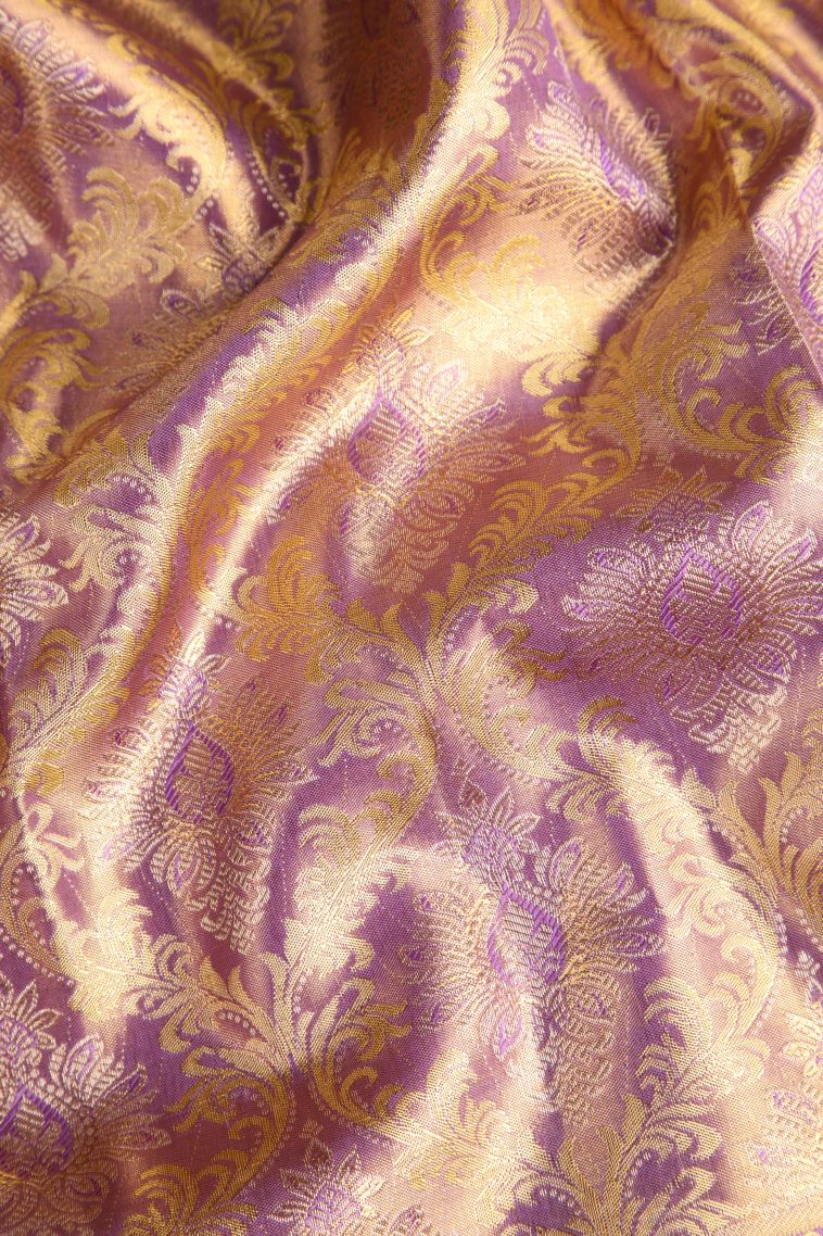 Periwinkle Purple Kanchipuram Silk Sarees with Gold And Silver Zari Floral Patterns view 4