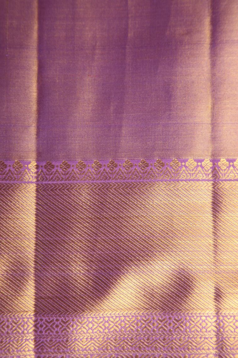 Periwinkle Purple Kanchipuram Silk Sarees with Gold And Silver Zari Floral Patterns view 3