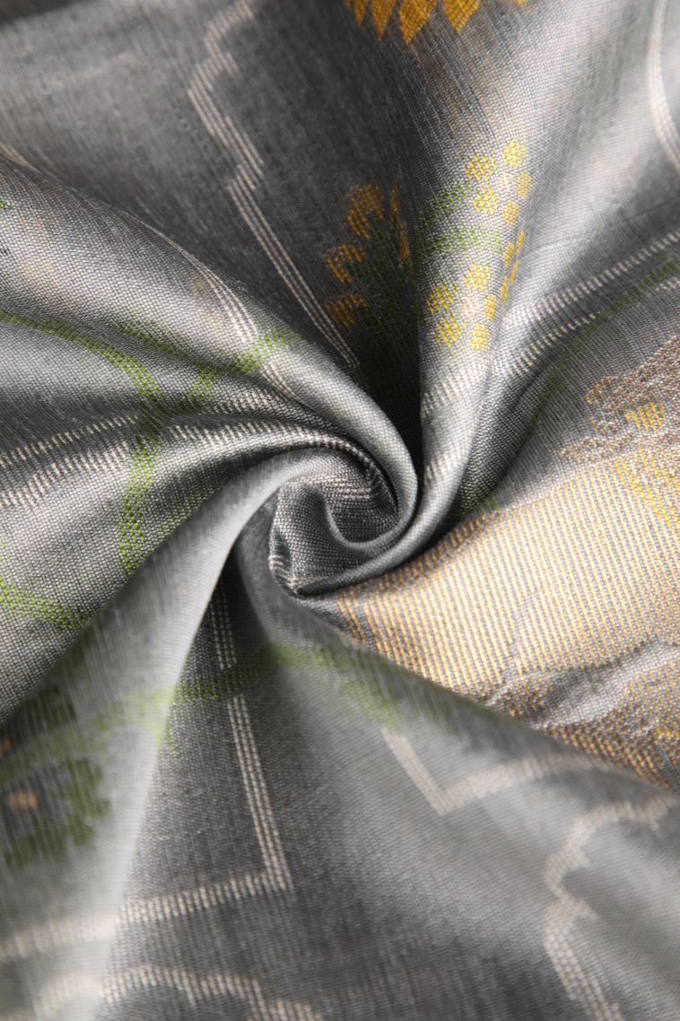 Gray Black Jute Sarees with Gold And Silver Zari Floral Patterns view 4