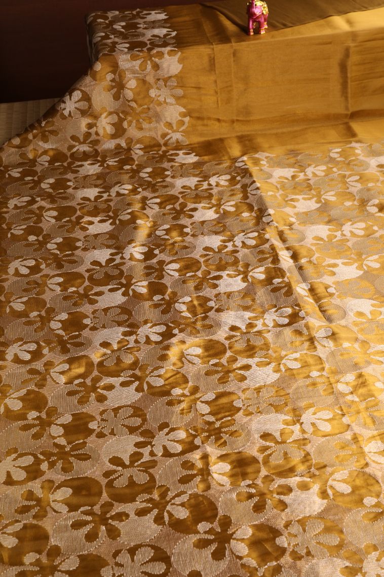 Gold Jute Sarees with Without Zari Zari Floral Patterns view 2