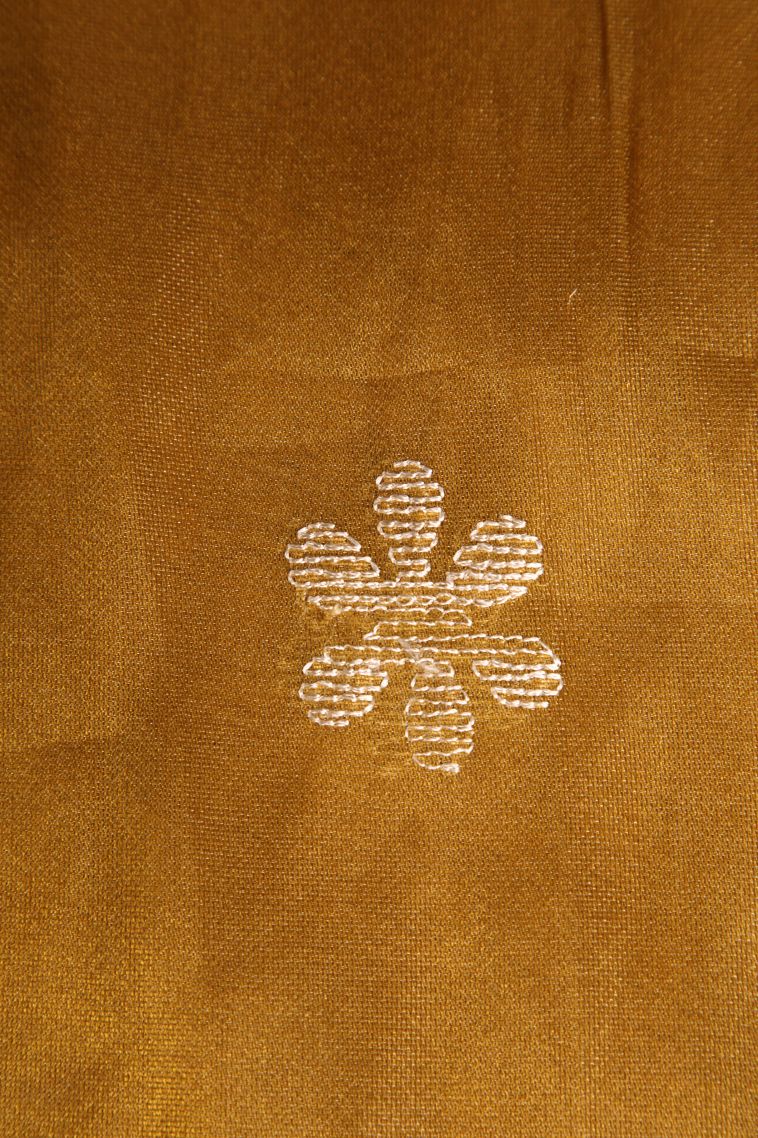 Gold Jute Sarees with Without Zari Zari Floral Patterns view 3