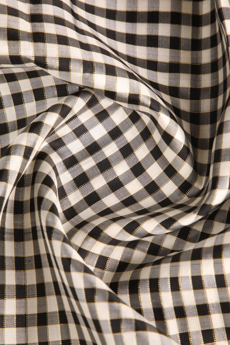 Jungle Black Kanchipuram Silk Sarees with Gold Zari Checks view 4