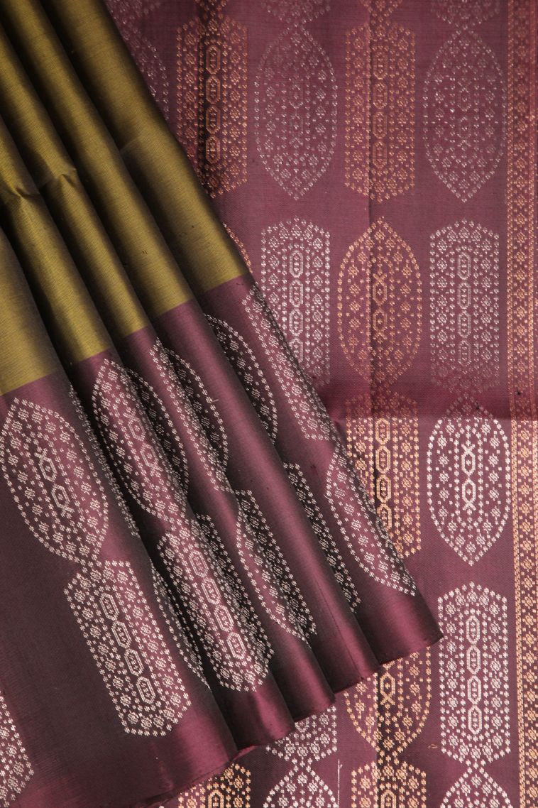 Moccon Green Soft Silk Saree with Gold And Silver Zari Floral Puttas