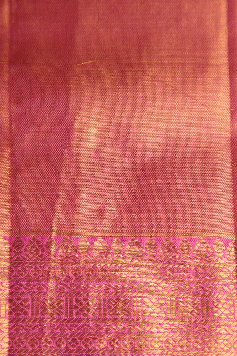 Flamingo Pink Kanchipuram Silk Sarees with Gold Zari Floral Patterns view 3