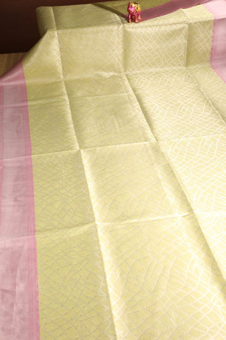 Macaroon Yellow Tussar Saree with Antic Zari Jamandery Pattern view 2