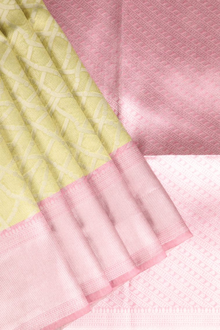 Macaroon Yellow Tussar Saree with Antic Zari Jamandery Pattern view 1