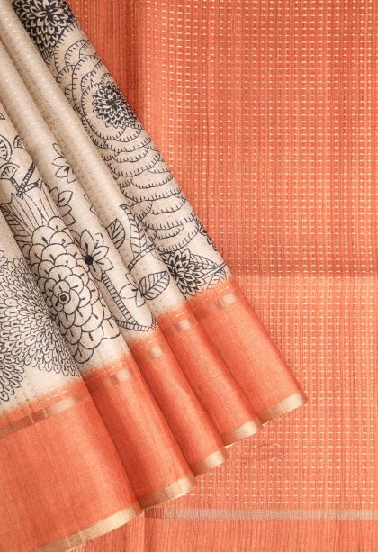 Vanilla Custard Yellow Semi Tussar Silk with Gold Zari Floral Patterns
