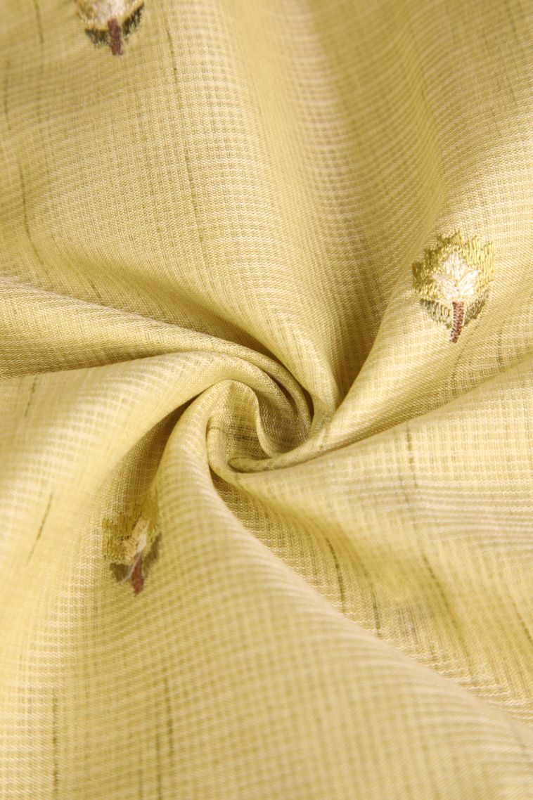 Biscotti Yellow Jute Sarees with Gold Zari Floral Puttas Embroidary view 4
