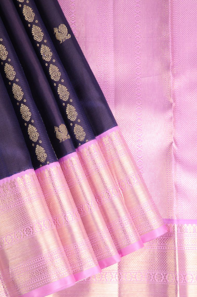 Berry Blue Kanchipuram Silk Sarees with Gold Zari Buttis (small Dots Or Motifs) view 1