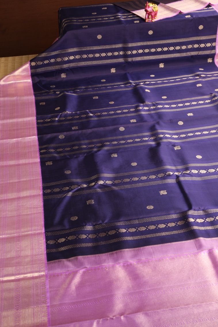 Berry Blue Kanchipuram Silk Sarees with Gold Zari Buttis (small Dots Or Motifs) view 2