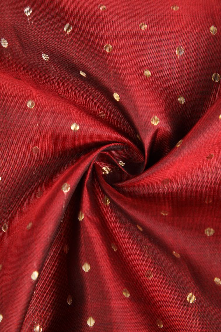 Cherry  Red Kanchipuram Silk Sarees with Gold Zari Puttas view 4
