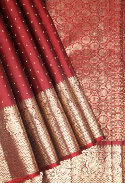 Cherry Red Kanchipuram Silk Sarees with Gold Zari Puttas