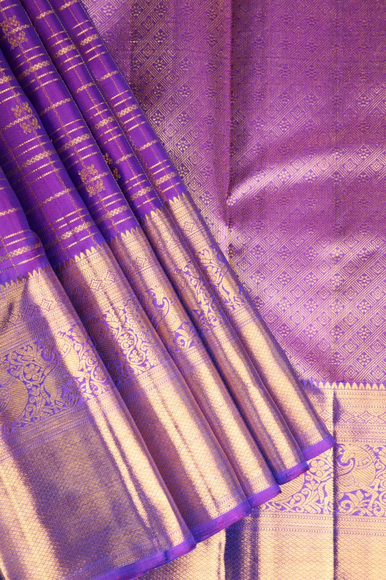 Viola Purple Kanchipuram Silk Sarees with Gold Zari Buttis (small Dots Or Motifs)