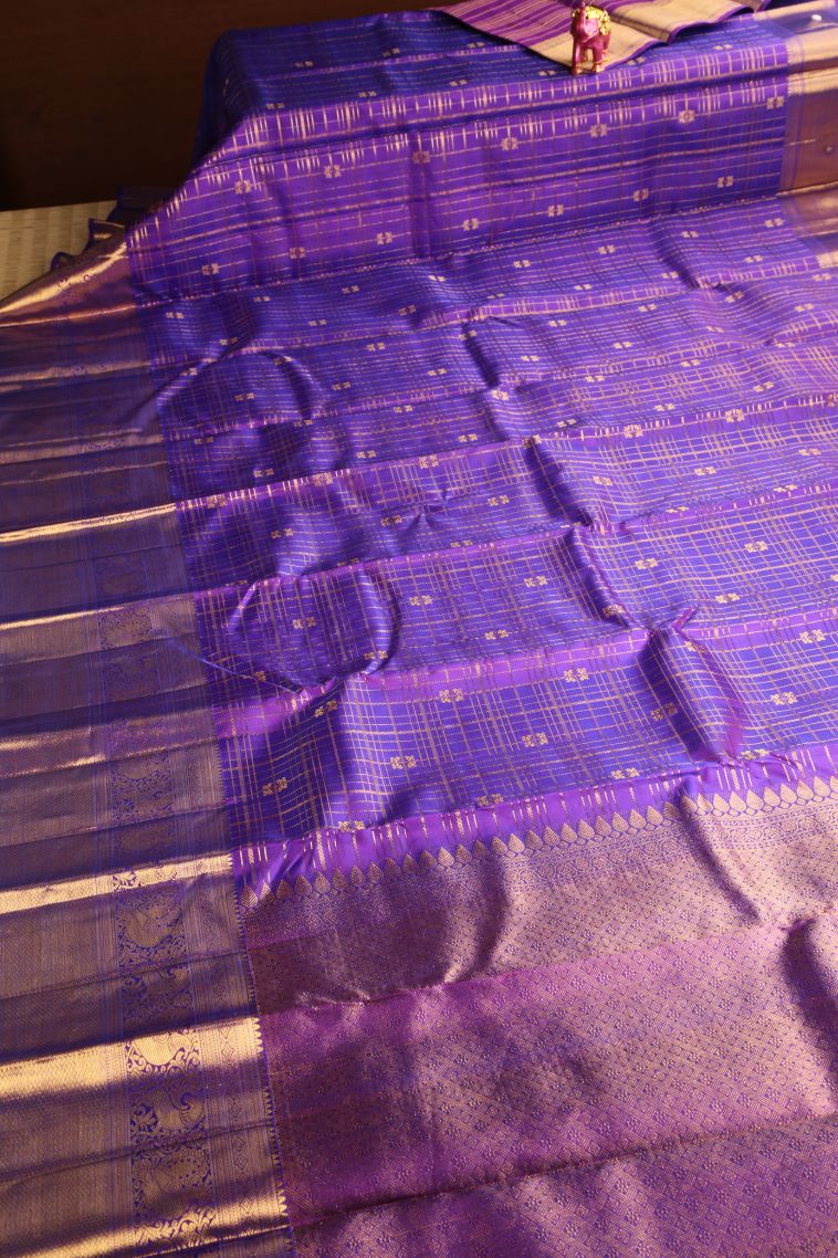 Viola Purple Kanchipuram Silk Sarees with Gold Zari Buttis (small Dots Or Motifs) view 2