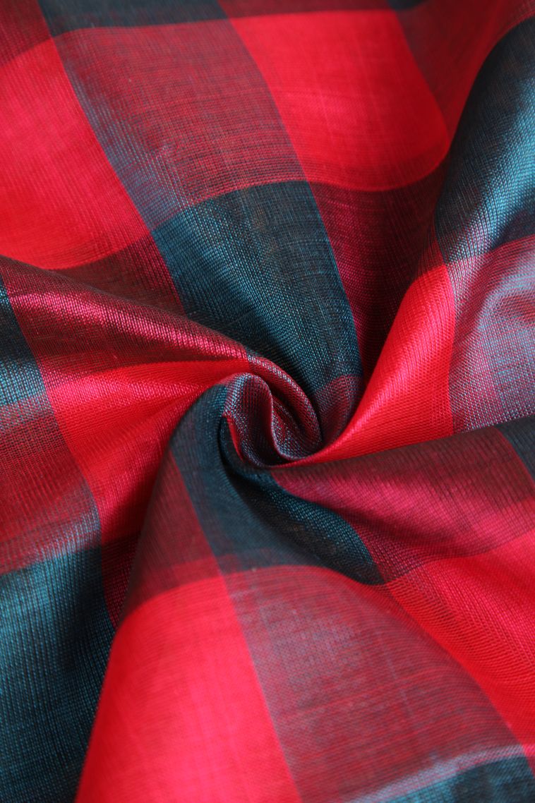 Rose  Red Silk Cotton with Gold Zari Checks view 4