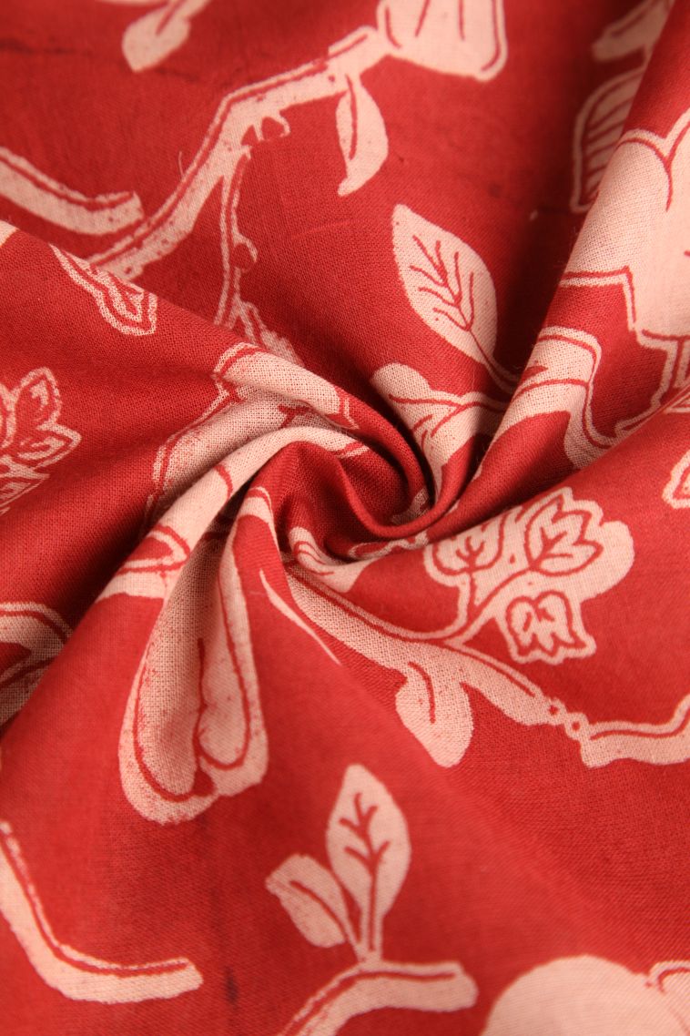 Dawn Red Kalamkari with Without Zari Zari Birds Mottif view 4