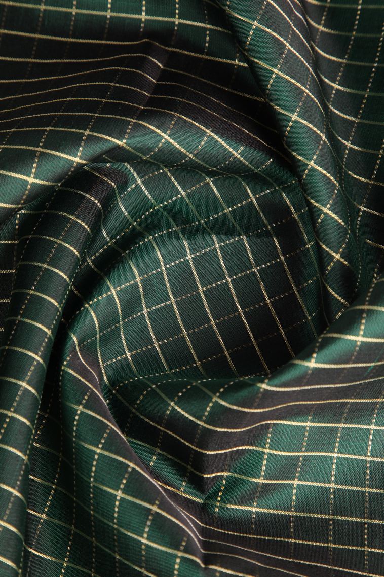 Pine Green Kanchipuram Silk Sarees with Gold Zari Checks And Puttas view 4