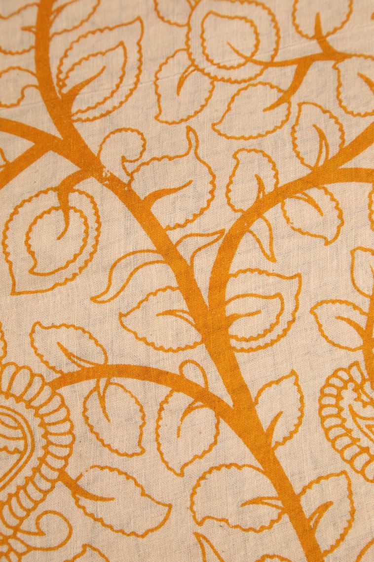 Vanilla Custard Yellow Kalamkari with Without Zari Zari Kolam Pattern view 3