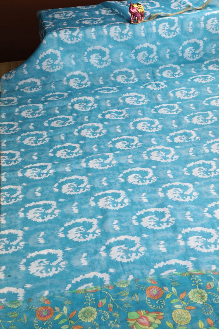 Sky Blue Linen Saree with Without Zari Zari Pathik Motifs view 2