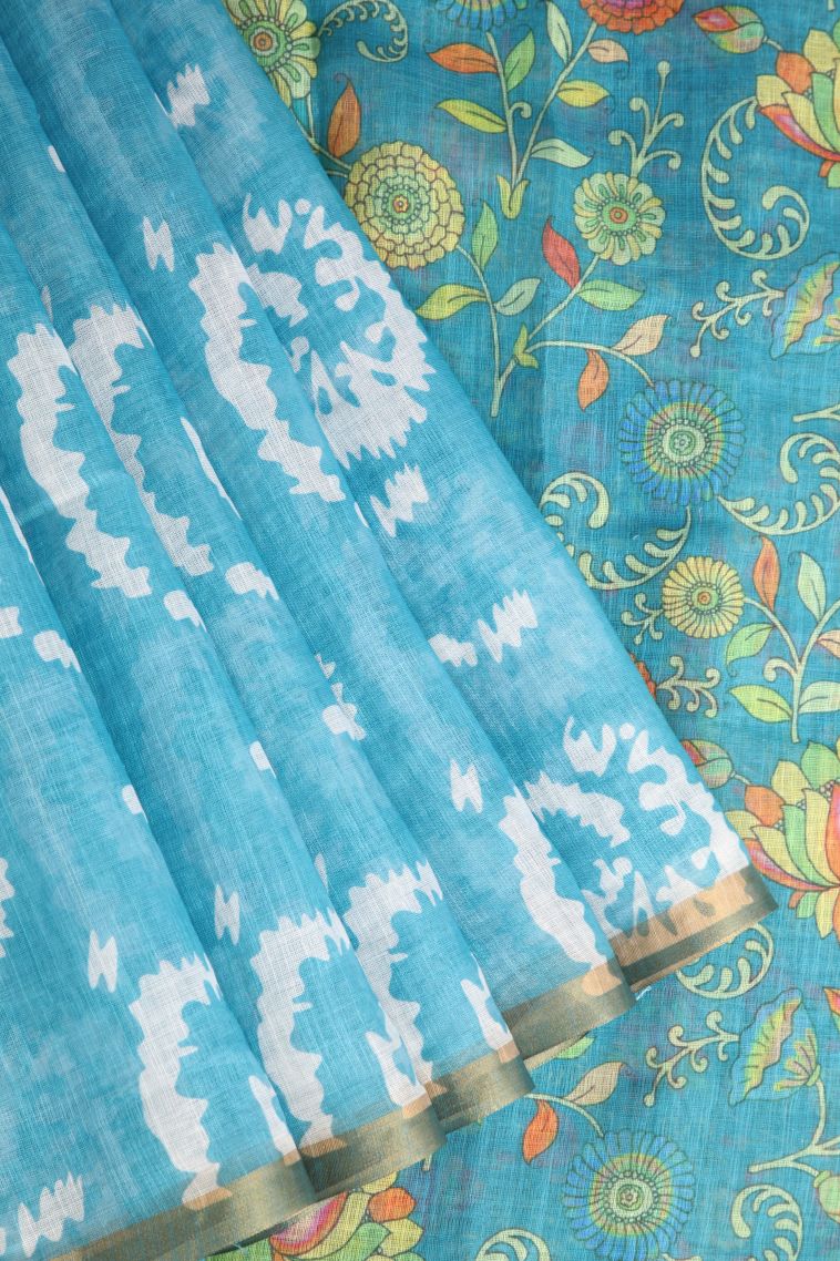 Sky Blue Linen Saree with Without Zari Zari Pathik Motifs view 1