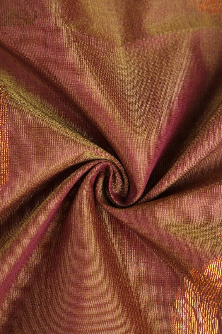 Rust Orange Silk Cotton Sarees with Copper Zari Floral Patterns view 4