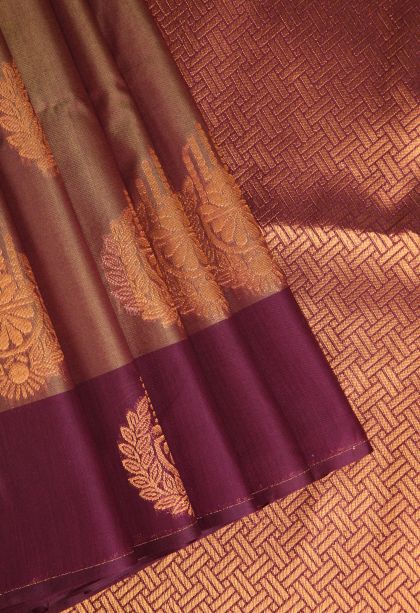 Rust Orange Silk Cotton Sarees with Copper Zari Floral Patterns