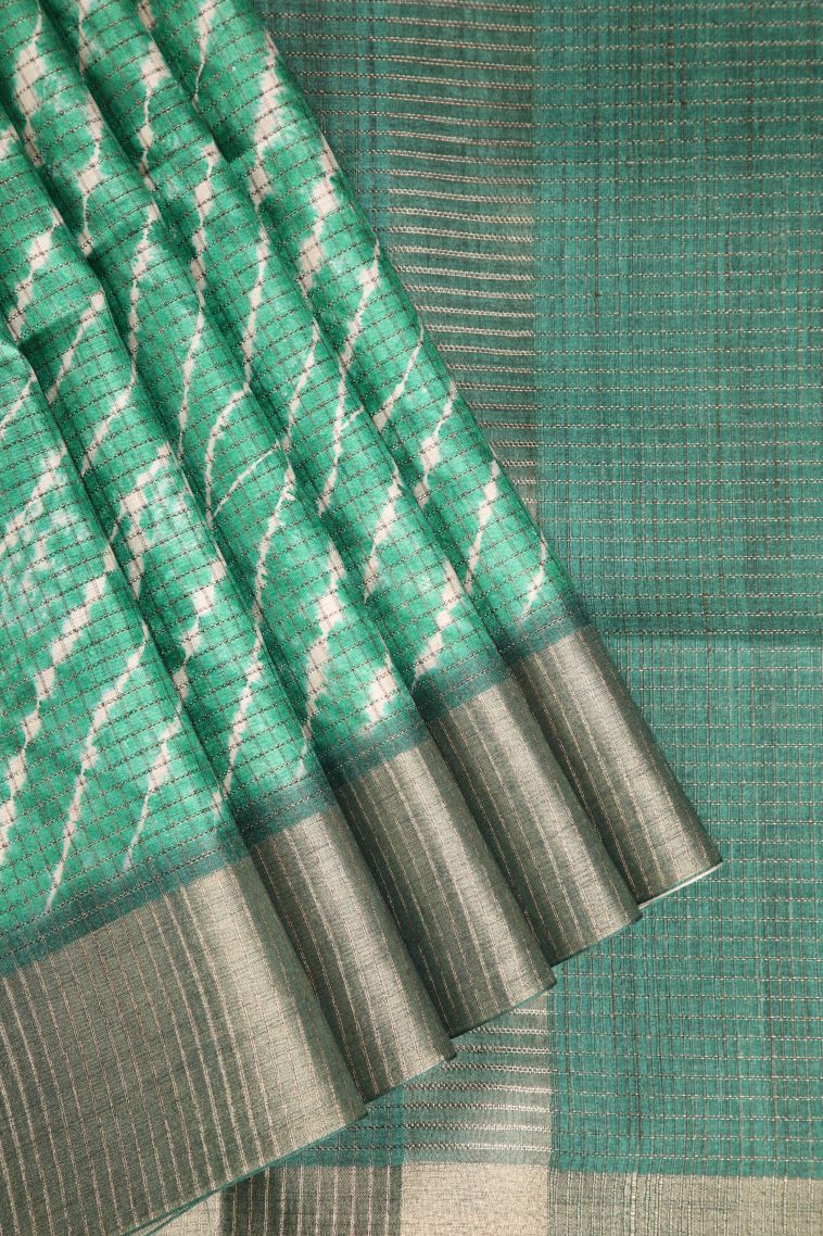 Seafoam Green Semi Tussar Silk with Gold Zari Pathik Motifs