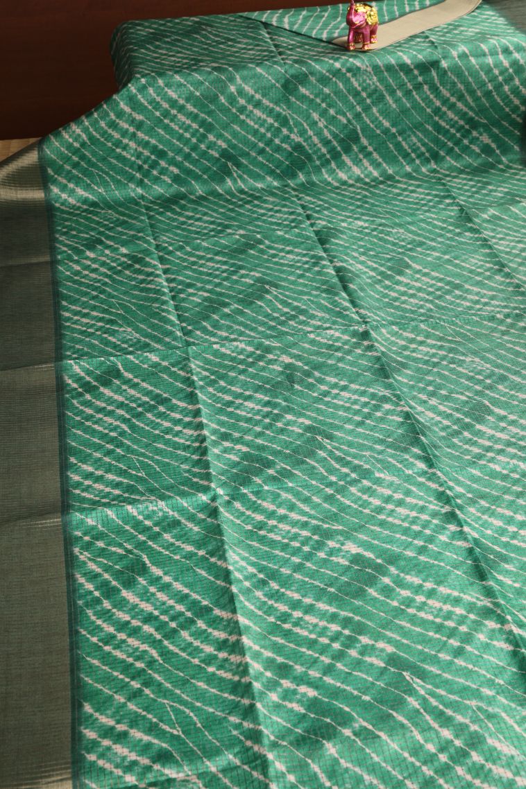 Seafoam Green Semi Tussar Silk with Gold Zari Pathik Motifs view 2