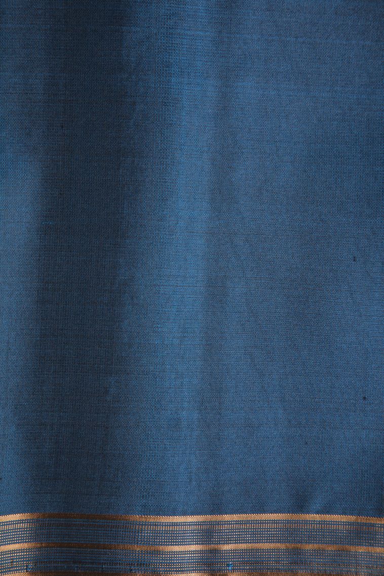Aegean Blue Soft Silk Saree with Gold Zari Floral Puttas view 3