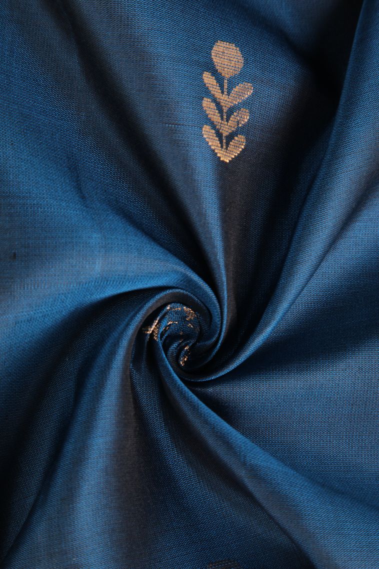 Aegean Blue Soft Silk Saree with Gold Zari Floral Puttas view 4