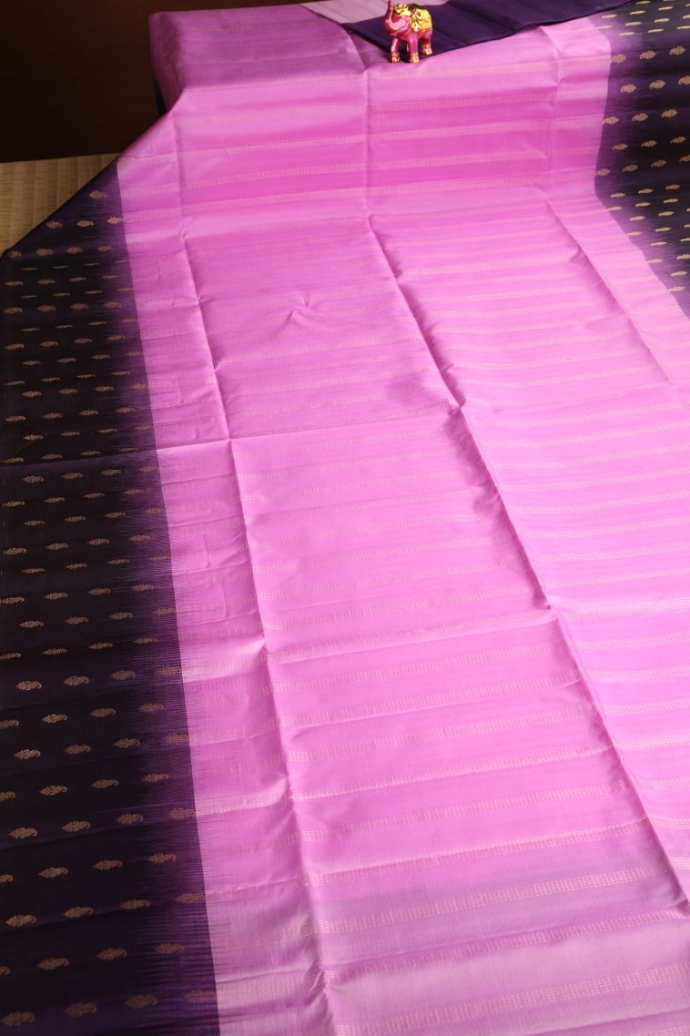 Taffy Pink Soft Silk Saree with Gold Zari Straipes And Puttas view 2