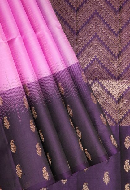 Taffy Pink Soft Silk Saree with Gold Zari Straipes And Puttas