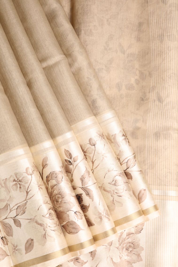Vanilla Custard Yellow Jute Sarees with Silver Zari Plain