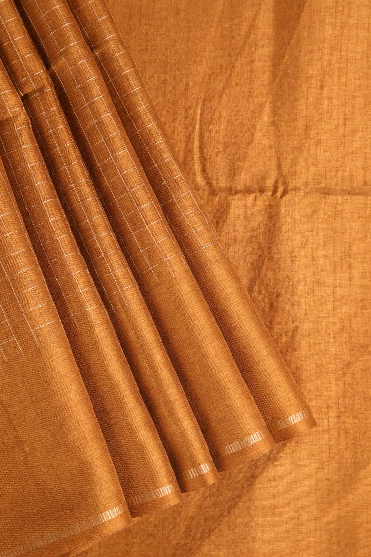 Cider Orange Jute Sarees with Gold Zari Checks view 1