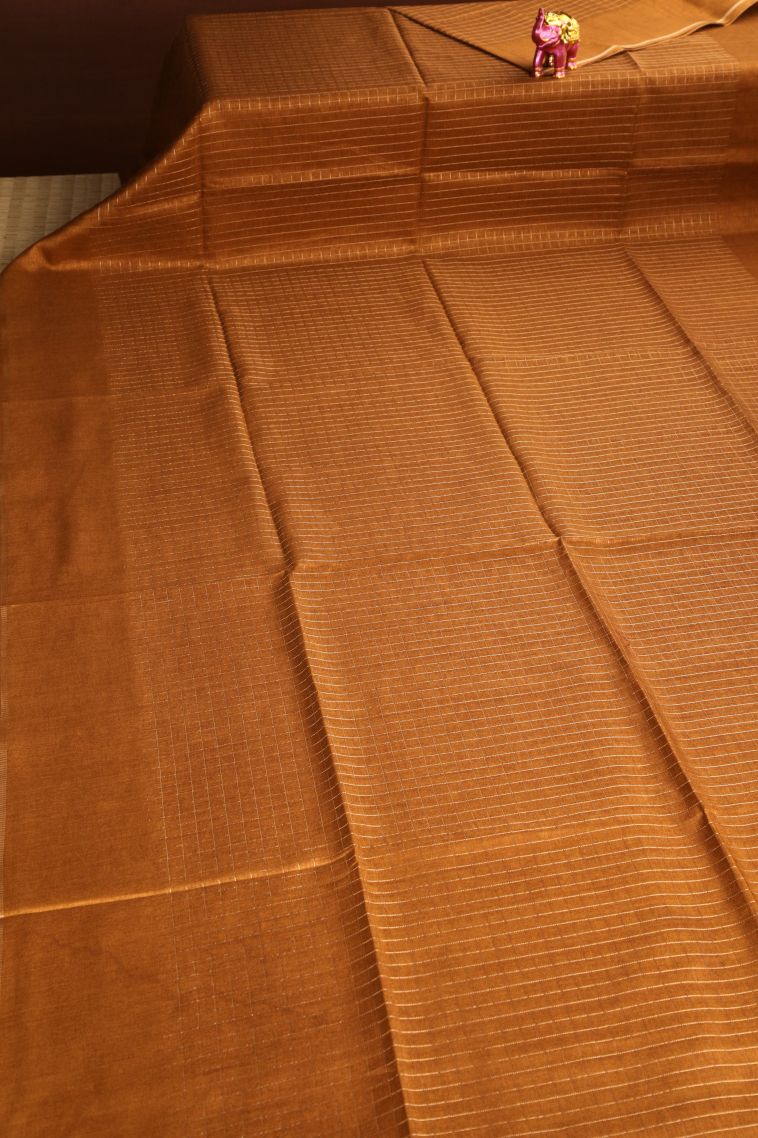 Cider Orange Jute Sarees with Gold Zari Checks view 2