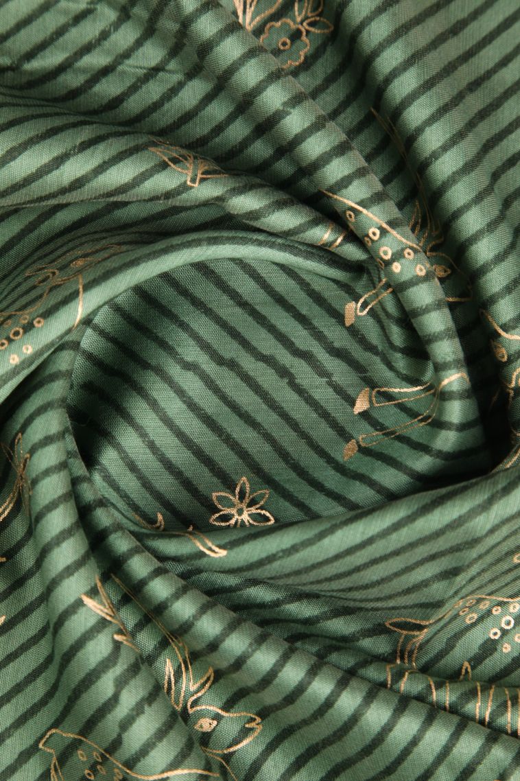 Sage Green Semi Raw Silk Printed with Without Zari Zari Cross Straipes view 4